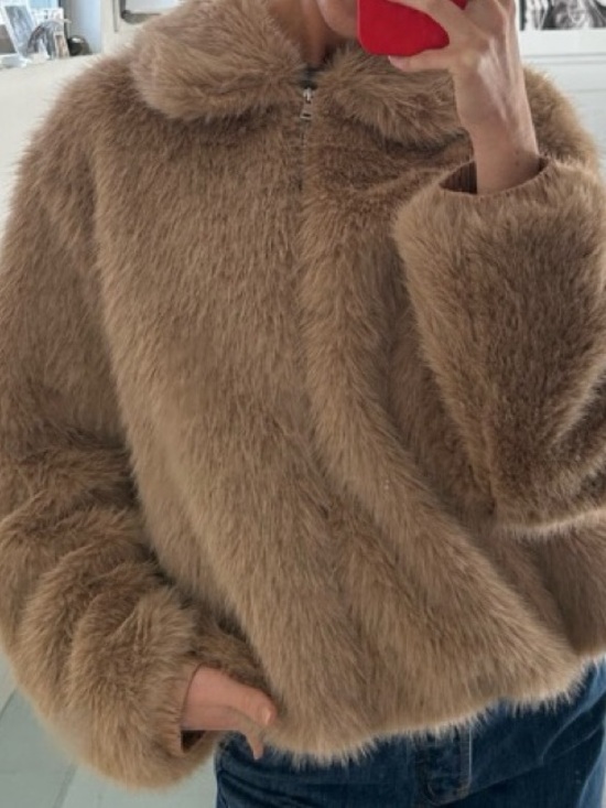 WeWoreWhat Jackets & Blazers - WeWoreWhat Plush Teddy Jacket in Taupe Brown